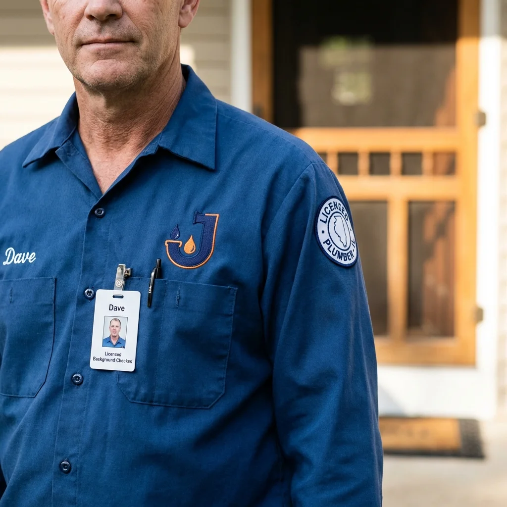 Licensed plumber showing ID badge in Otterbein, IN