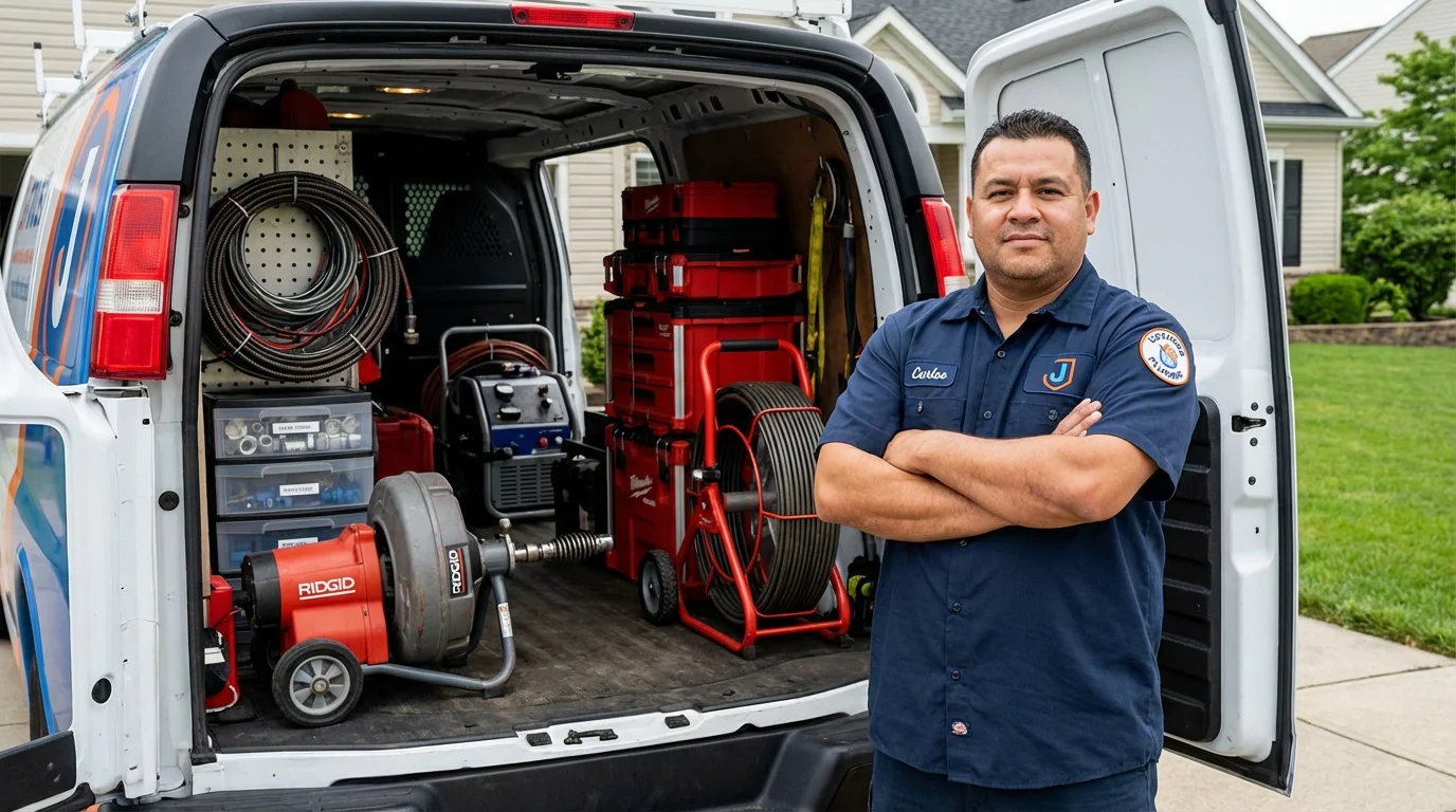 Professional drain cleaning equipment and Johns Plumbing LLC plumber in Otterbein