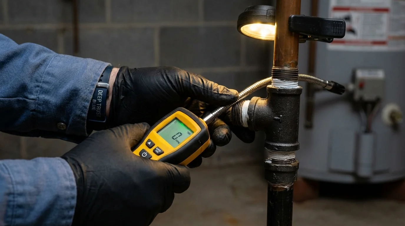 Gas leak detection with electronic sniffer by Johns Plumbing LLC in Otterbein
