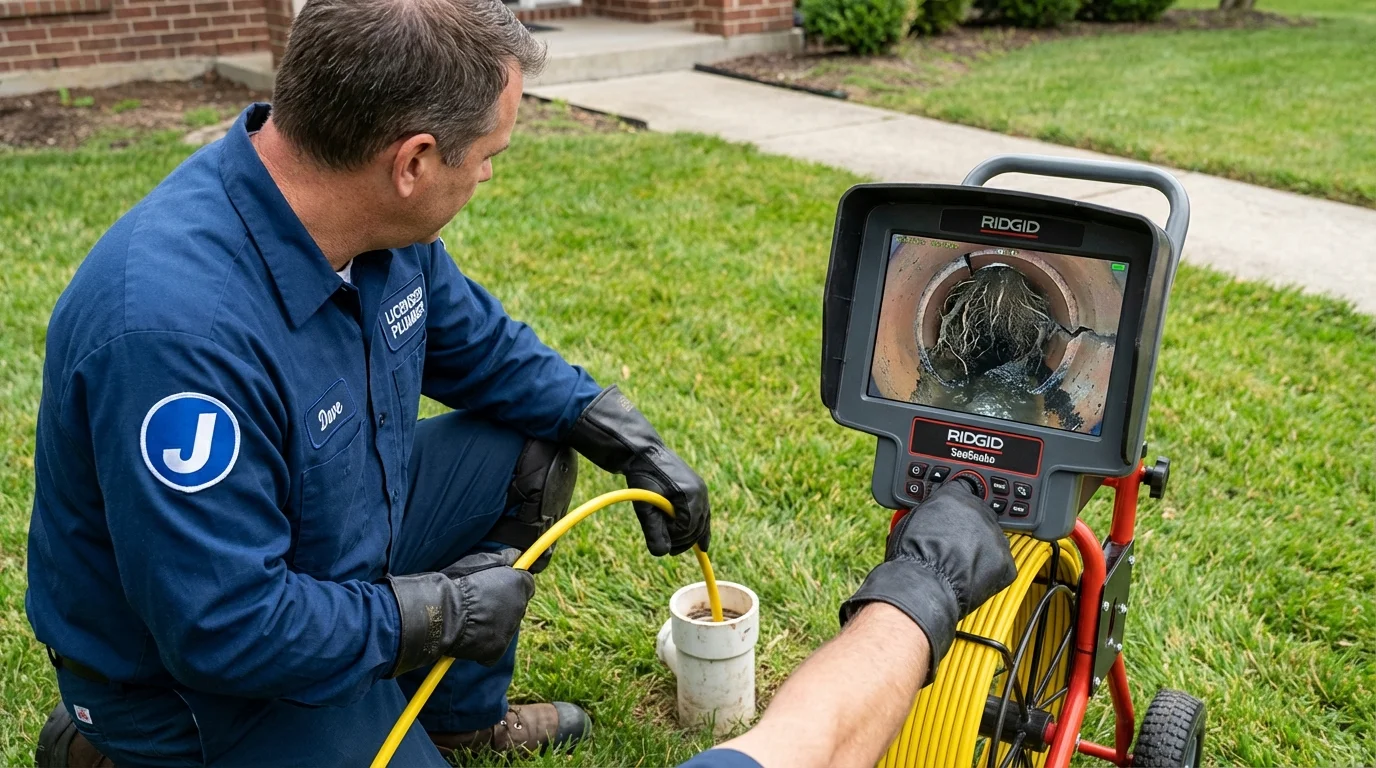Sewer camera inspection being performed by Johns Plumbing LLC in Otterbein