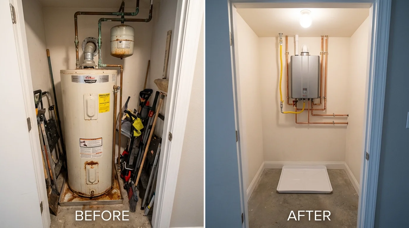 Tank water heater versus wall-mounted tankless unit comparison for Otterbein, IN homeowners